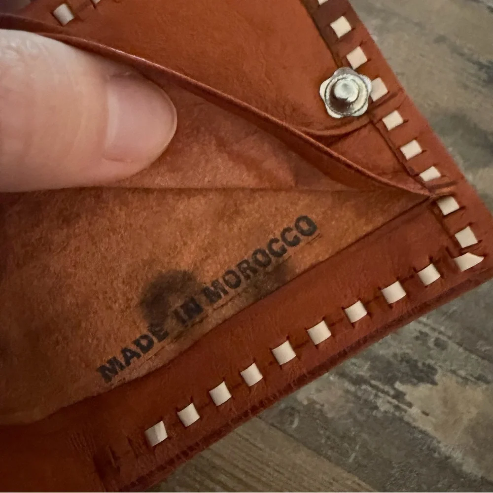 Vintage Moroccan Hand made Folding Origami Soft Tan Leather Coin Purse wallet